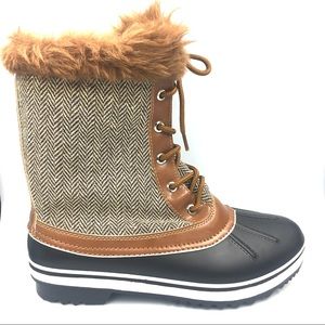 Last Pair! Herringbone Tweed Snow Boots Faux Fur